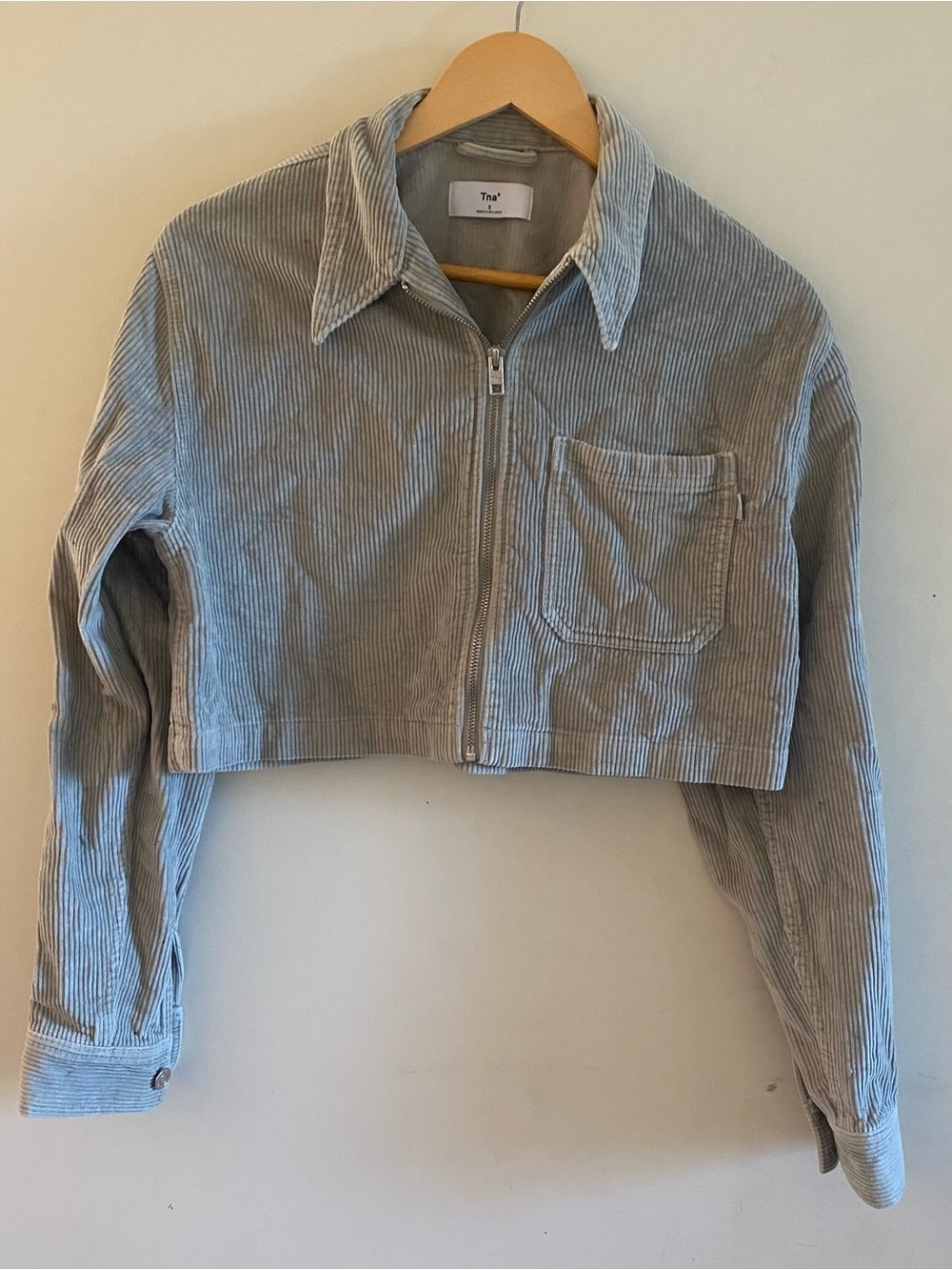 TNA Cropped Corduroy Zip Jacket in Green